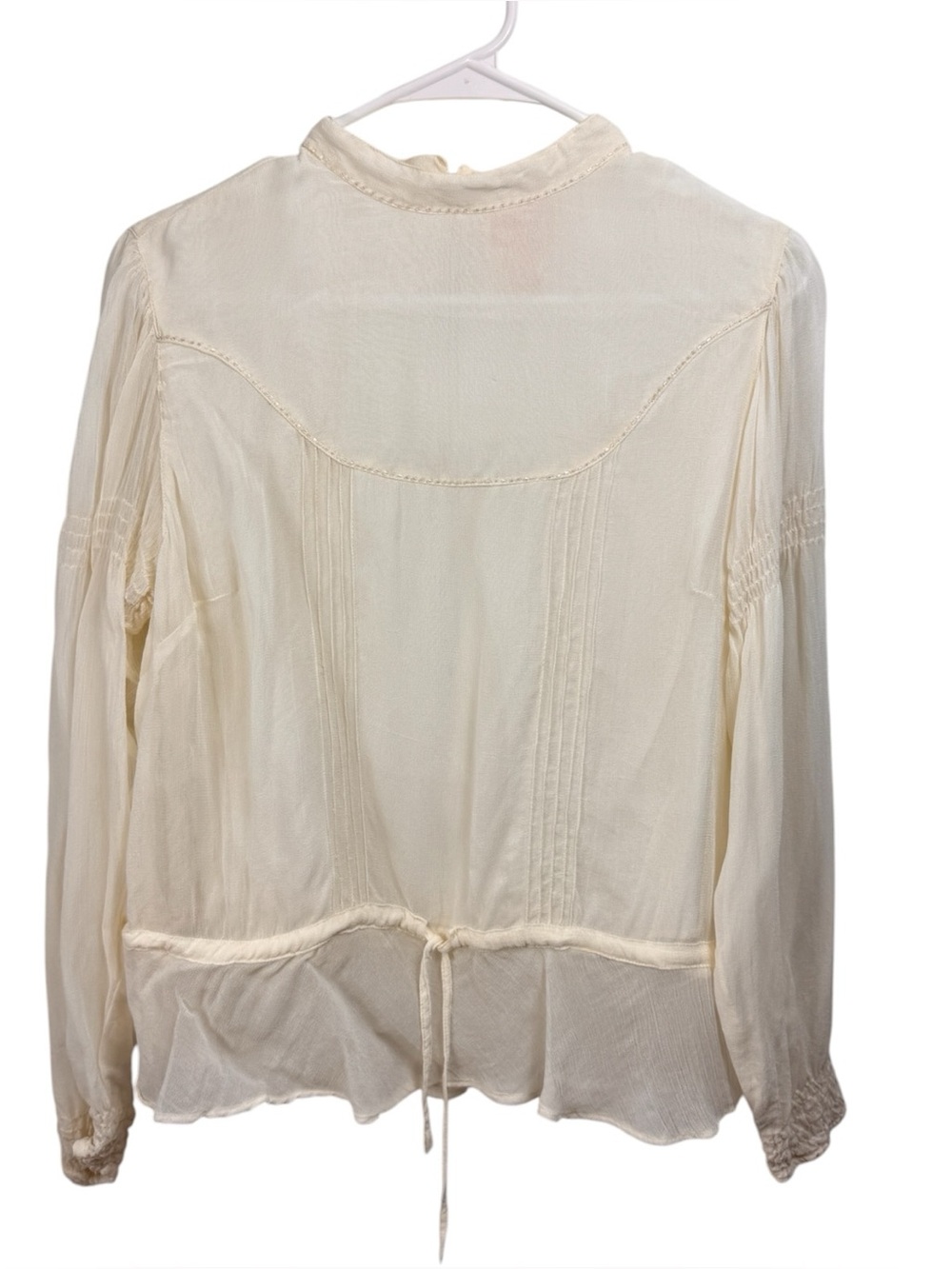 Vintage April Cornell Size Large Sheer Sleeves Crinkle Ruffled Rayon Blouse